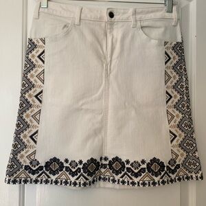 Anthropologie Cream and Black Embroidered Denim Skirt